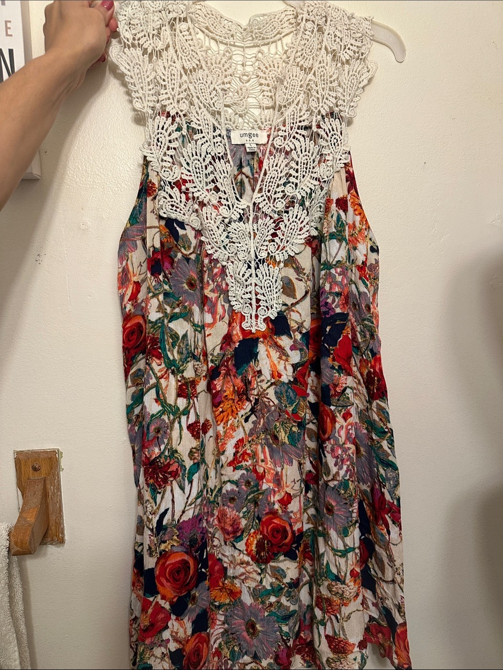 Umgee Cream Crochet Floral Maxi Dress with Multicolor Blooms
